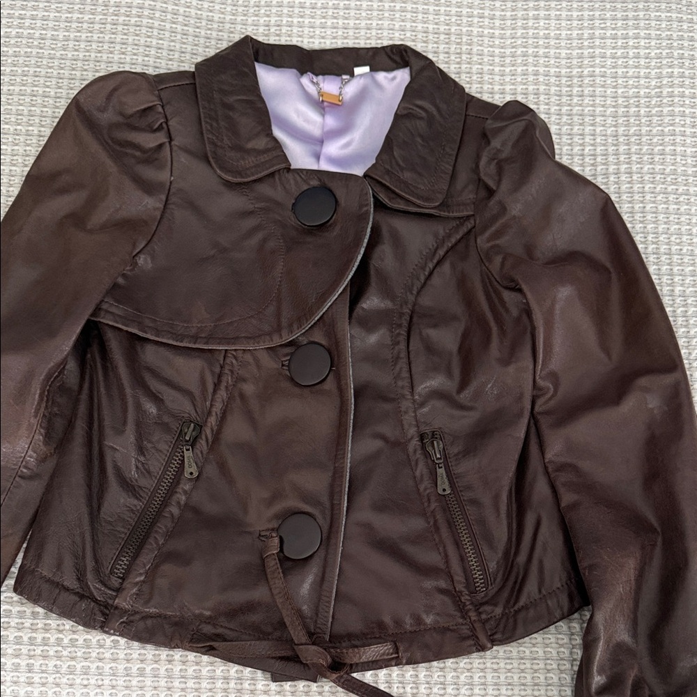 Doma Brown Leather Bomber Jacket